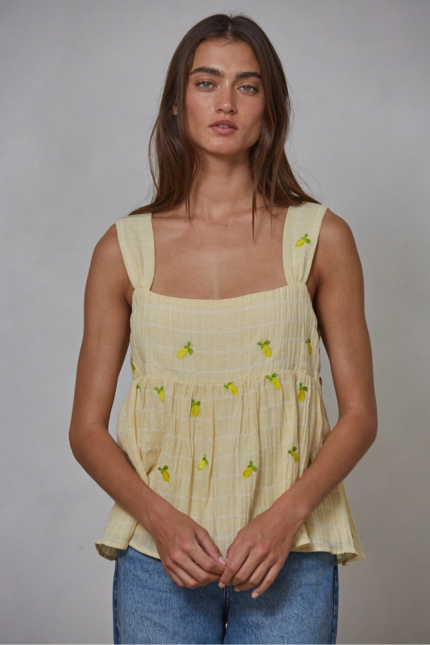 Lemon Embroidered Babydoll Top